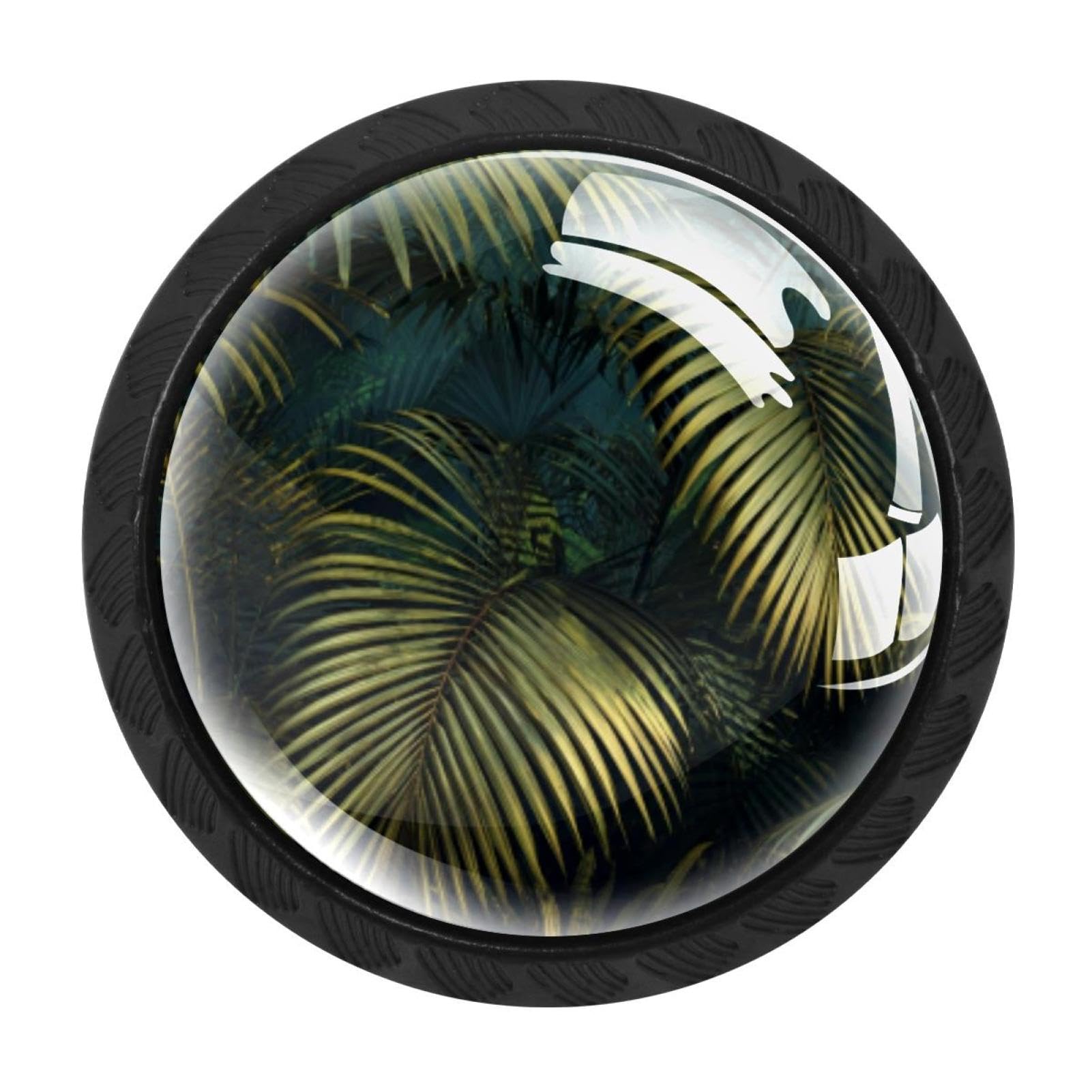 CHENZZZZ 4 PCS Green Tropical Forest Palm Leaves Crystal Glass Cabinet Knob Drawer Pull Handle for Kitchen Cupboard Dresser Wardrobe etc