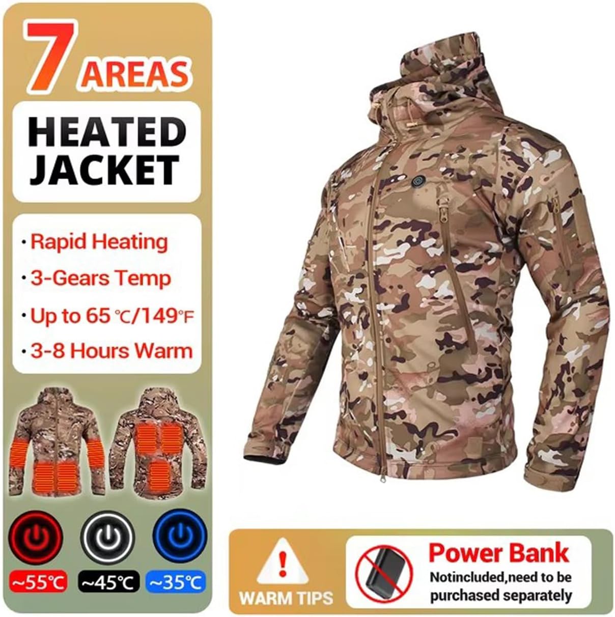 Men's Heated Jacket USB Electric Heating Fleece Thermal Tactical Coat Skiing Motorcycle Fishing Clothes