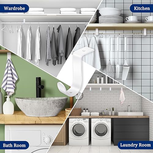 Vista 5 de Hicarer 2 soportes de barra de armario de metal resistente para montaje en pared con tornillos, soporte de poste de armario para sala de estar