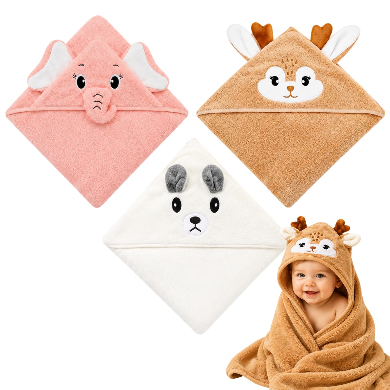 3 Pièces Serviettes À Capuche Bébé 80 X 80 Cm Serviettes Douces pour Tout-Petits Et Nouveaux-Nés