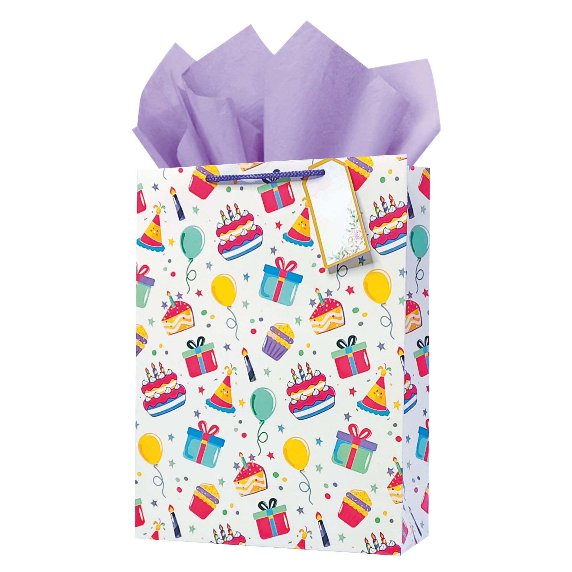 Paper Bags for Birthday Return Gifts – Pack of 10 | Gift Bags Medium Size | Return Gift Bags for Kids Birthday Party | Medium Carry Bags for Gifts | Paper Bags for Gifting | 23 × 30 × 9 cm | Bag with Tissue, Tag & Banner