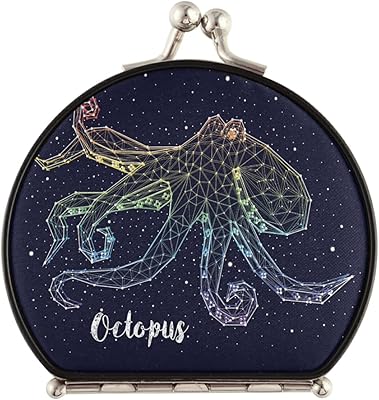Geometric Octopus Monster in Dark Starry Night Galaxy Space Compact Makeup Mirror, Twin-Sided Cosmetic Mirror with 2 x 1x Magnification, Buckle Folding Mini Pocket Portable Hand Mirror