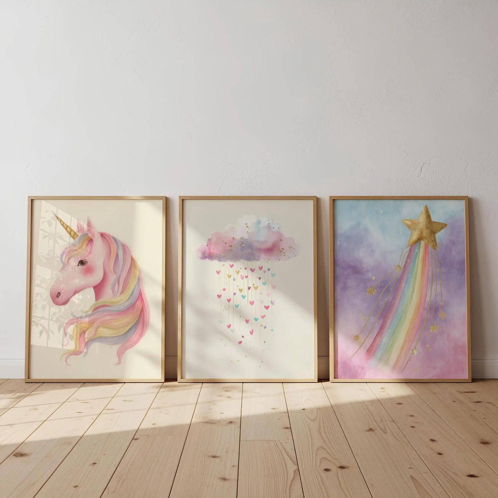 Baibexing Rainbow Star Unicorn Nursery Decor Canvas Painting Poster And Prints Wall Art Picture For Living Room Home Decor 60X80Cmx3Pcs Unframed