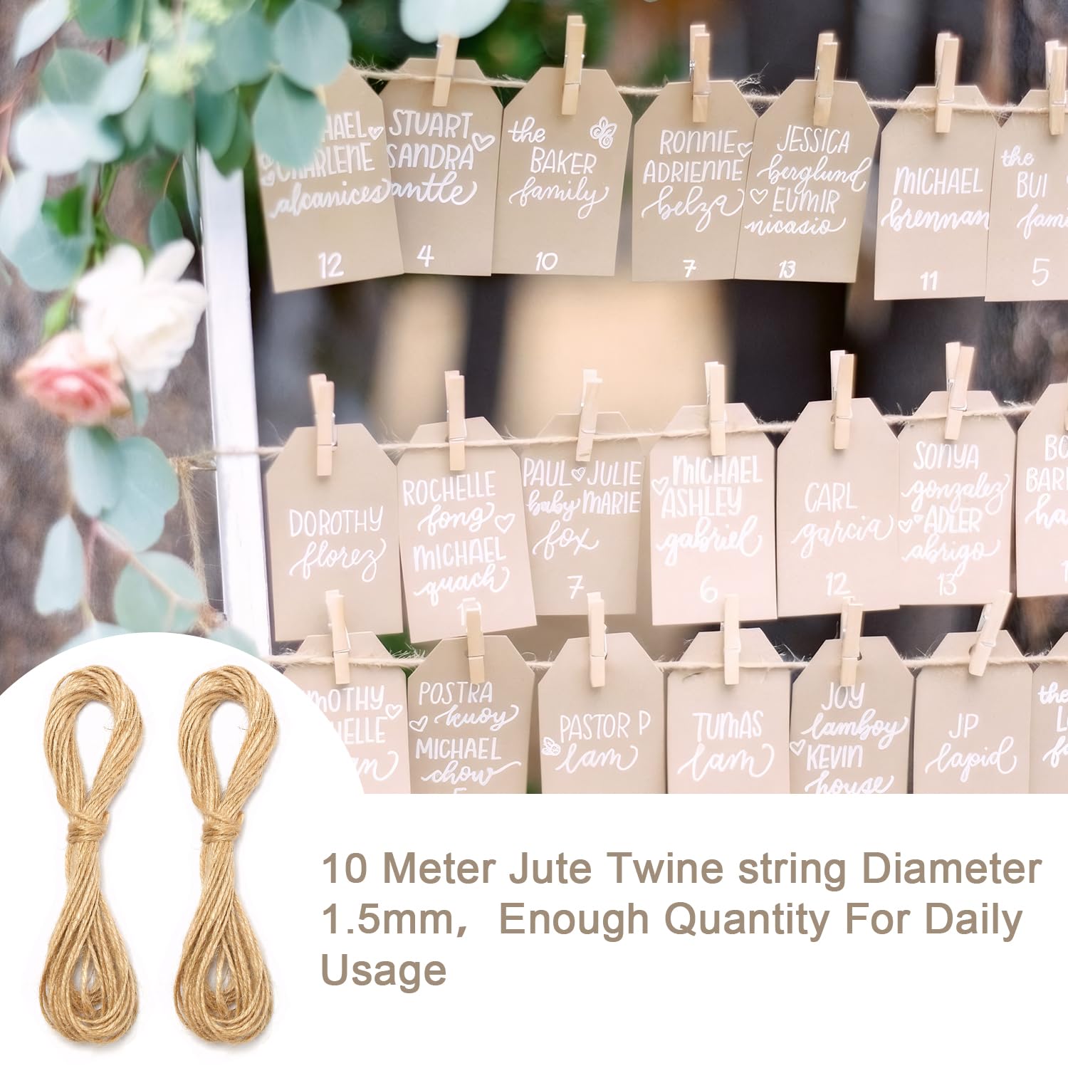 200 Pinces à Linge En Bois Mini - 3,5 Cm Avec Ficelle Jute Et Clous - Idéal Déco DIY, Mariage, Photos, Artisanat