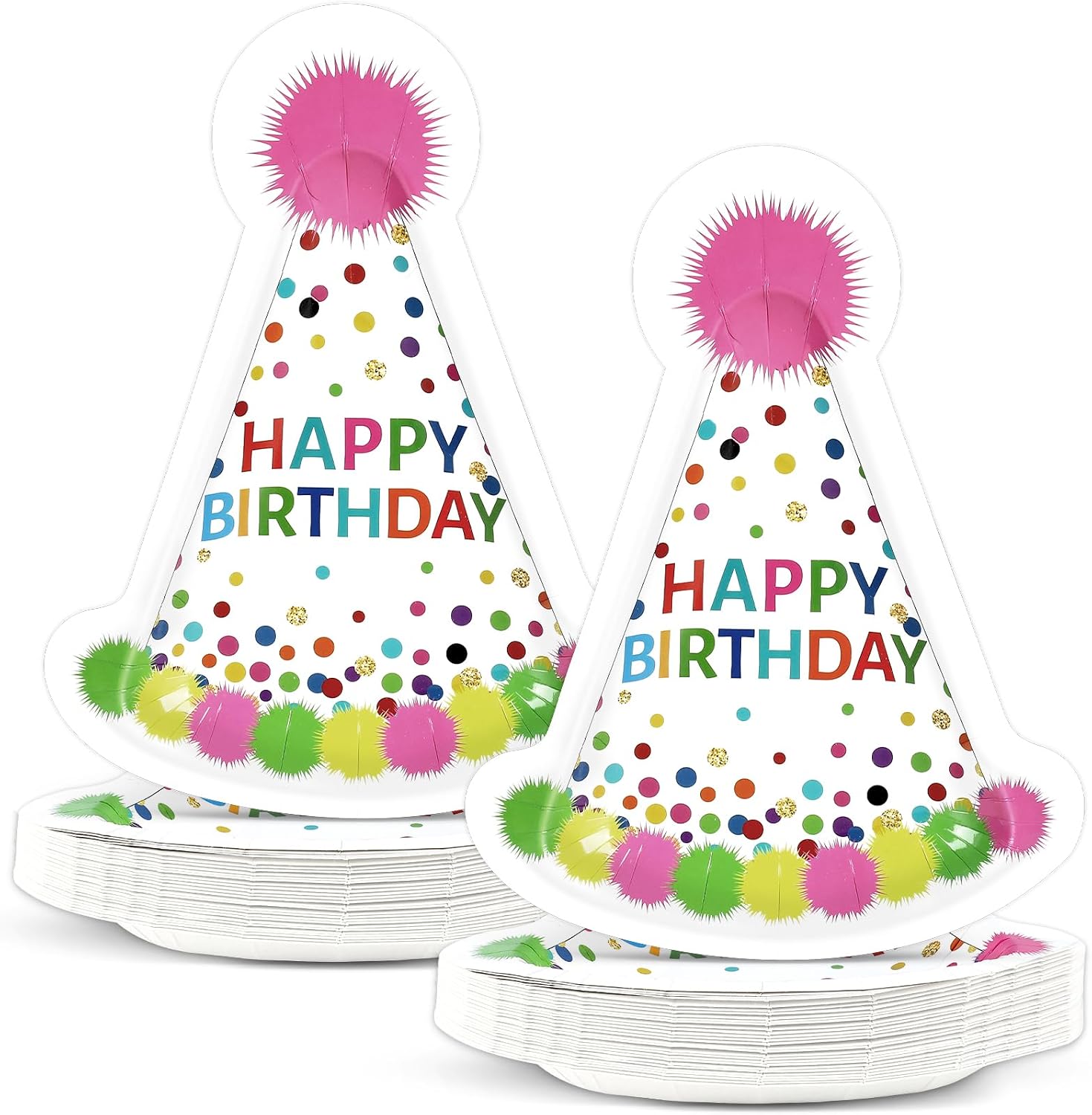 Naozinebi 50Pcs Happy Birthday Cake Plates Multicolor Confetti Birthday Party Supplie with Polka Dot Design sprinkle Plates Hat Rainbow Tableware Dinnerware Set for Kids Women Girls
