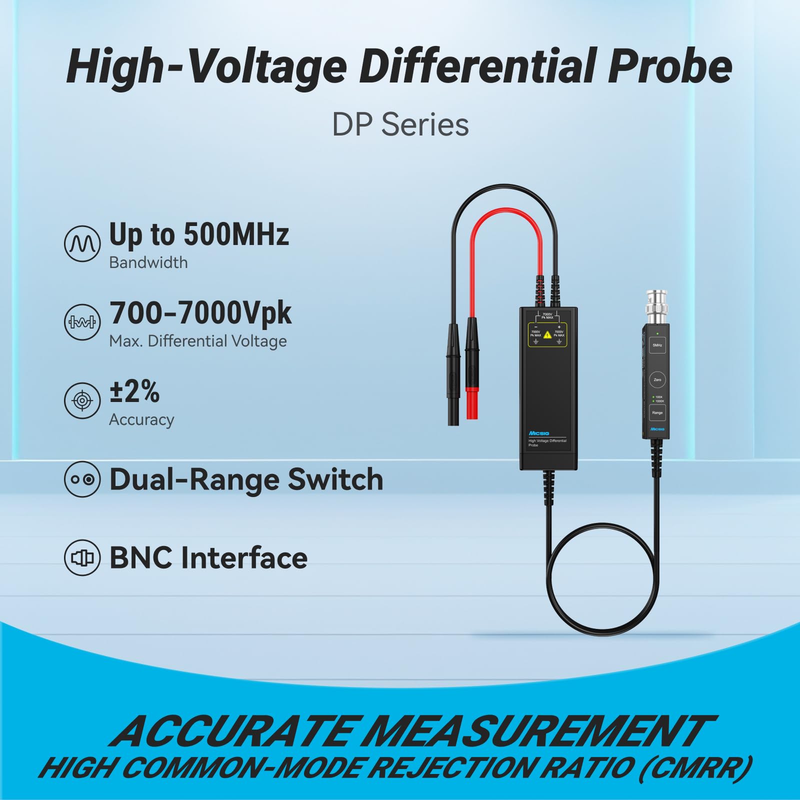 Micsig High Voltage Differential Probe DP Series oscilloscopes Probe 100Mhz/150Mhz/200Mhz oscilloscopes Probe DP1500/DP700/DP3000/DP7000/DP701/DP1501/DP3001/DP702/DP1502/DP3002(DP700 100Mhz)