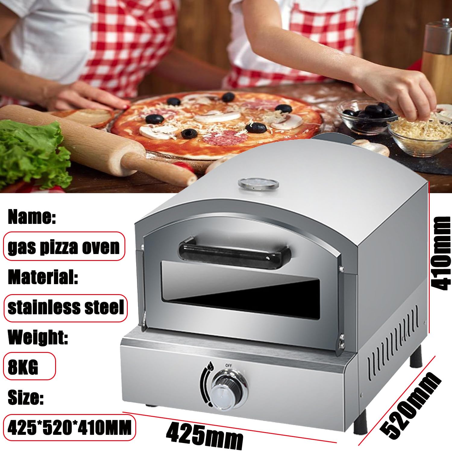 Forno per Pizza a Gas da banco, Forno per Pizza Elettrico in Acciaio Inox, Macchina per Pizza Commerciale, tostapane Multiuso per Snack, per ristoranti e Case, Forno elet