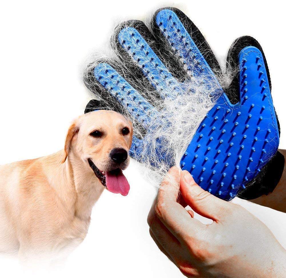 Pet Grooming Glove – Gentle Deshedding Brush Glove – Efficient Pet Hair Remover Mitt – Enhanced Five Finger Design – Perfect for Dog & Cat with Long & Short Fur
