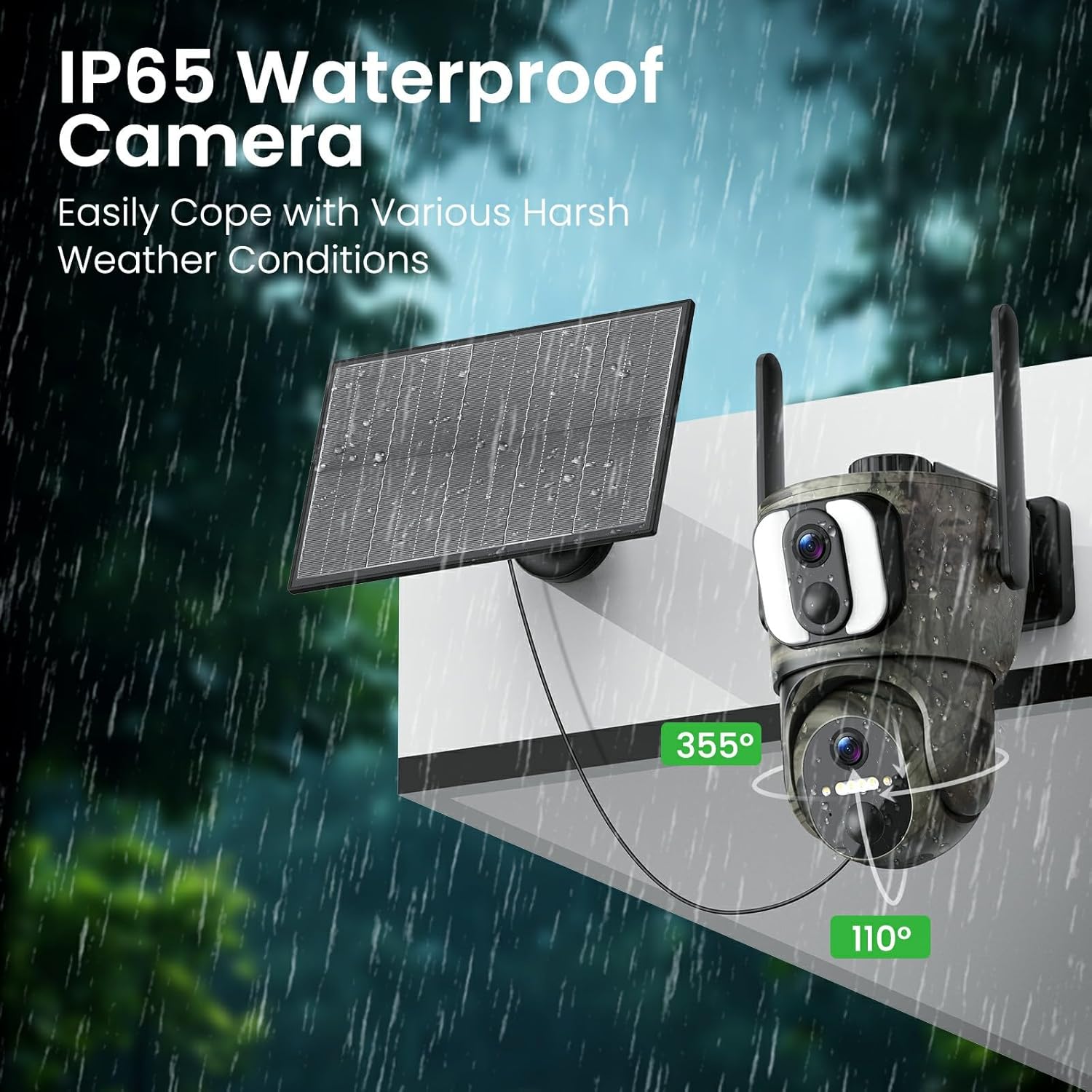 4G LTE Cellular Camera, 2K 360° Solar Camera Outdoor with Dual Lens, Built-in SIM Card, Full Color Night Vision, IP65 Waterproof, Remote Access, No WiFi Needed - Image 7