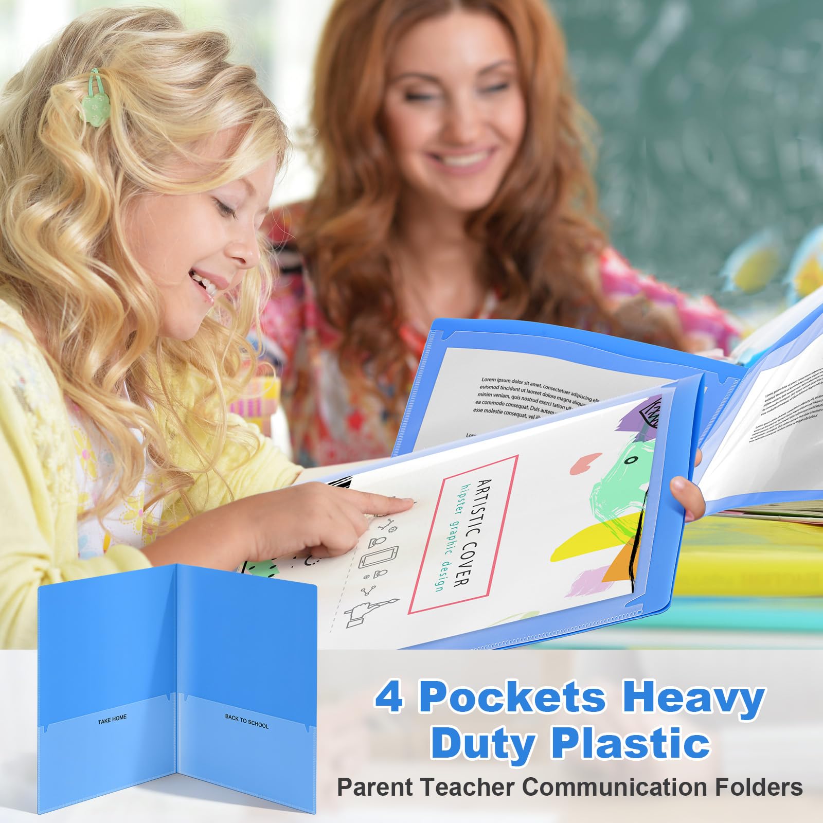 Henoyso 24 carpetas de plástico con doble funda transparente para llevar a casa, con dos bolsillos internos, para padres, profesores, aula, comunicación para estudiantes, suministros escolares, regalo