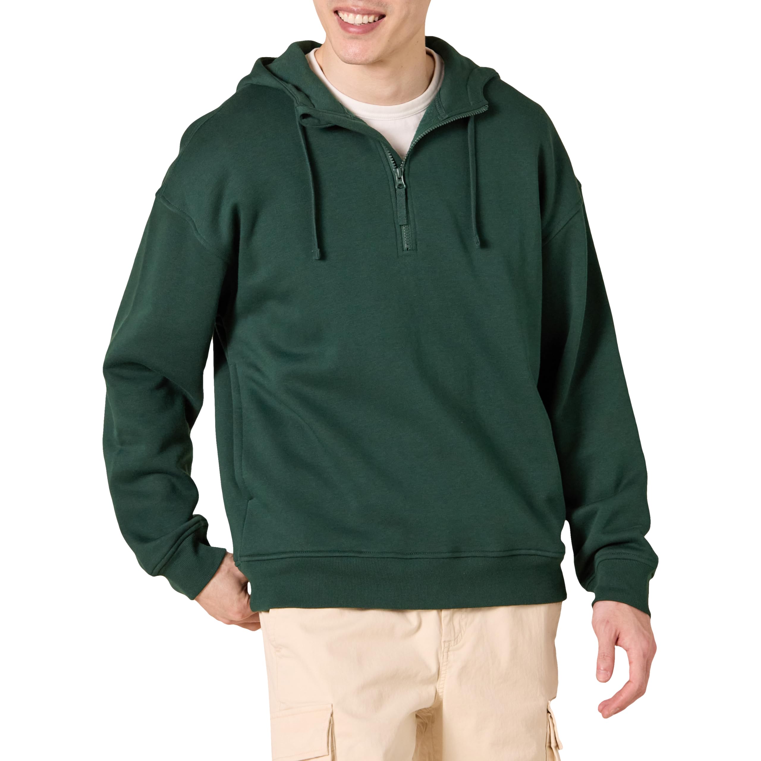 Amazon Essentials mens Quarter-Zip Oversized-Fit Hoodie Sweatshirt, Dark Green, X-Small