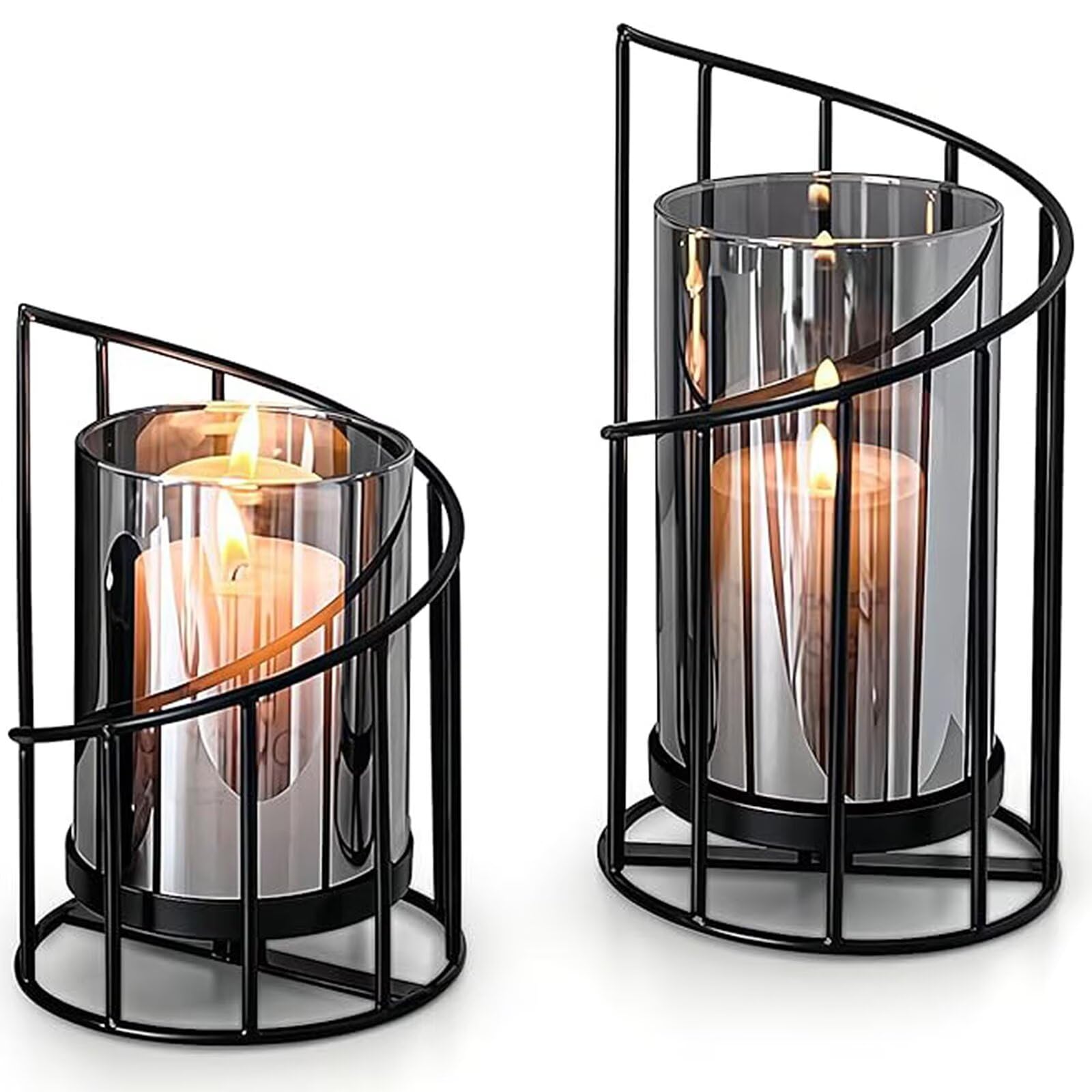 Candlestick Holder Set of 2, Glass Pillar Candle Holders Gold Decorative Tea Light Candleholders for Home Decor Table Decorations Centerpiece