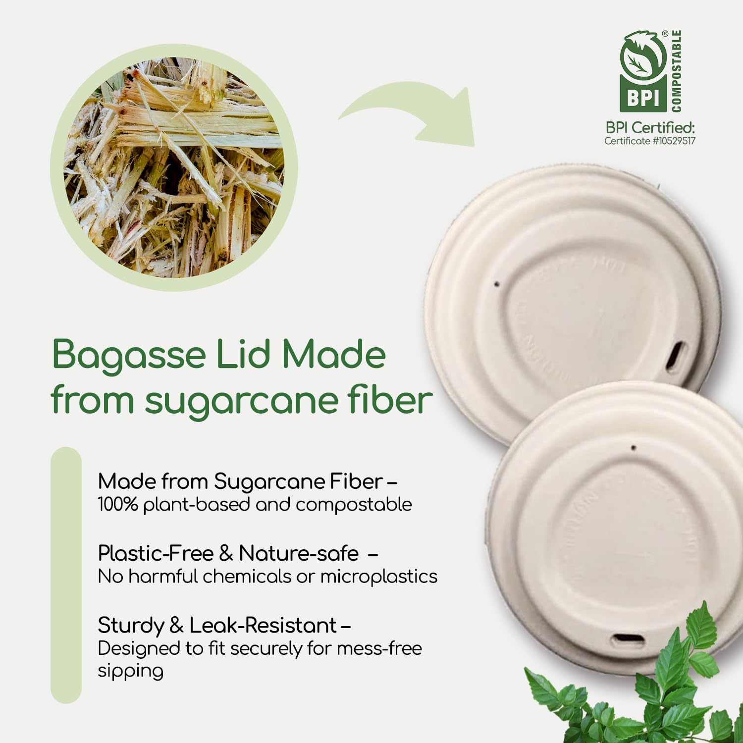 Vasos Desechables de Café Compostables con Agitadores, Mangas Integradas y Tapas de Bagazo. Certificado Biodegradable | [75 Unidades – 12 Onzas]