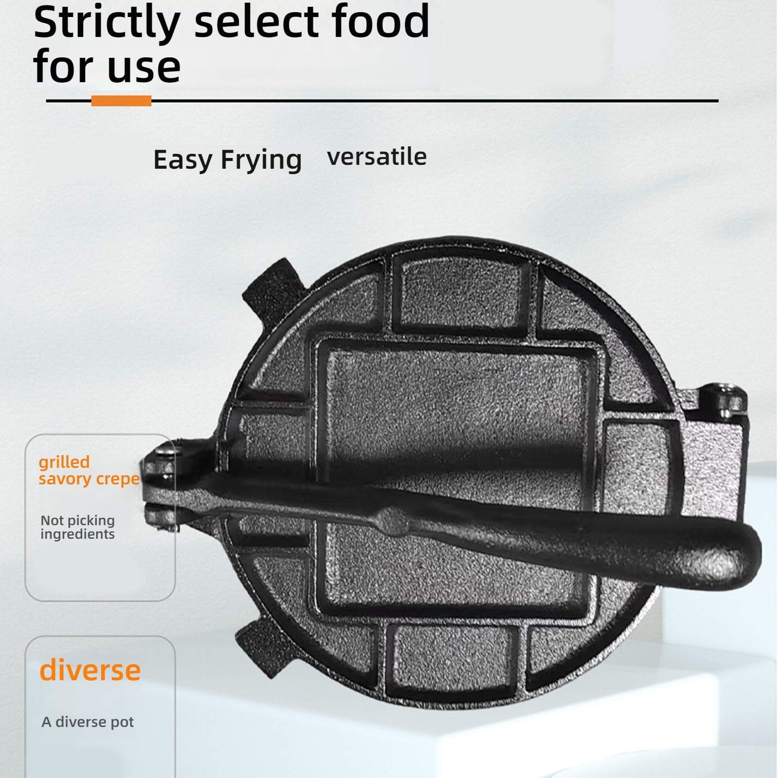 Gusseiserne Grillpresse für hausgemachte Fladenbrote, Antihaftbeschichtung, ergonomischer, Backzubehör, Gusseiserne Presse mit