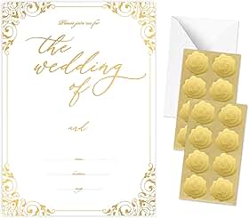 20 PCS Cartões de Convite de Casamento Dourado com Envelopes - Adesivos Dourados Incluídos - Convites de Casamento com Envelopes e Cartões RSVP - Kit de Convite de Casamento - Acessórios de