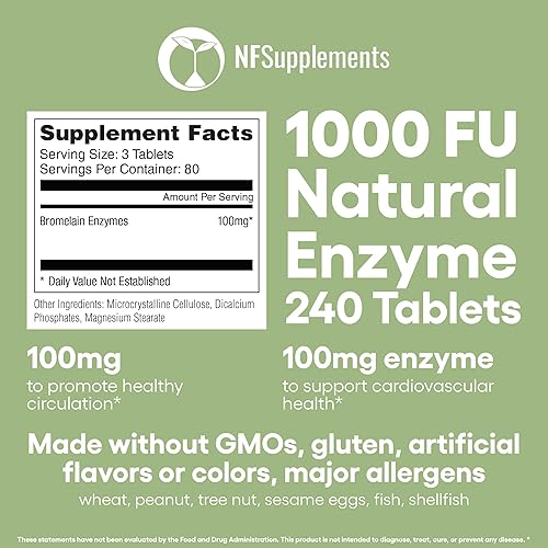 Miniatura 5 de Suplemento de bromelina 240 comprimidos de enzimas naturales 100 mg 2400 GDU/g Sin gluten Sin OMG Vegano (240, bromelina)