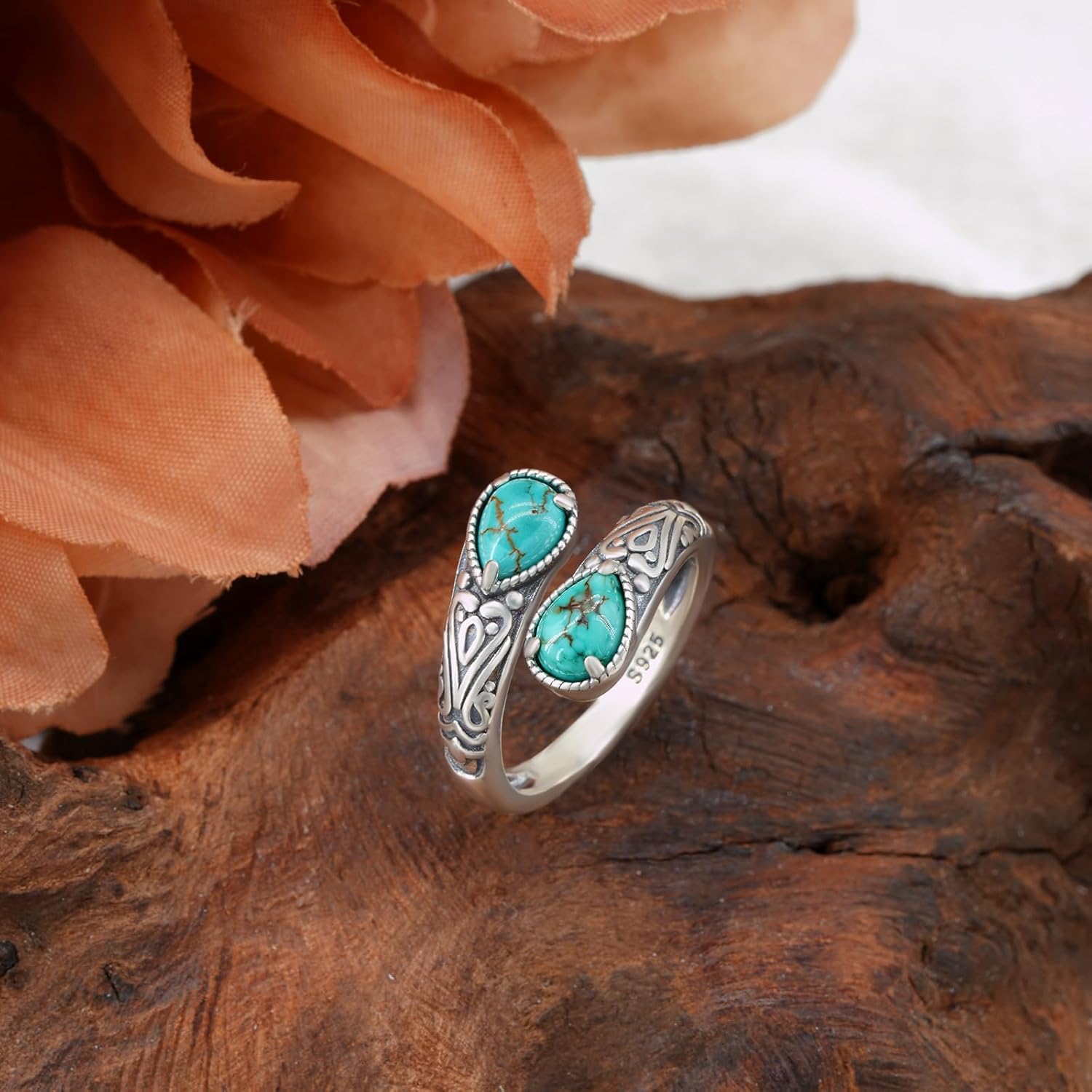 Genuine Turquoise Ring 925 Sterling Silver Spoon Ring Vintage Western Thumb Ring Turquoise Jewelry for Women