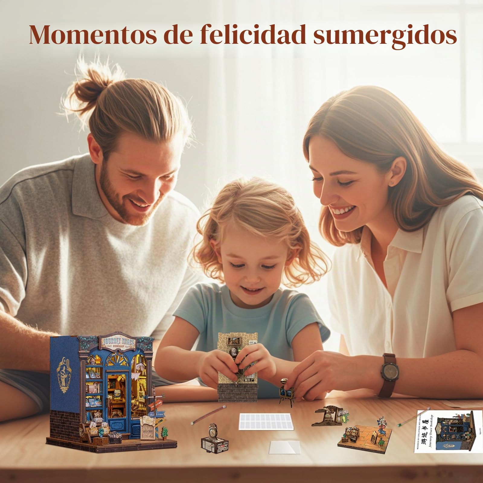 Fsolis Book Nook Kit de Madera para Bricolaje - Casa de Muñecas en Miniatura 3D, Decoración para Estanterías y Escritorios, Regalo Creativo para Adultos y Joven (Journey Trace Bookshop)