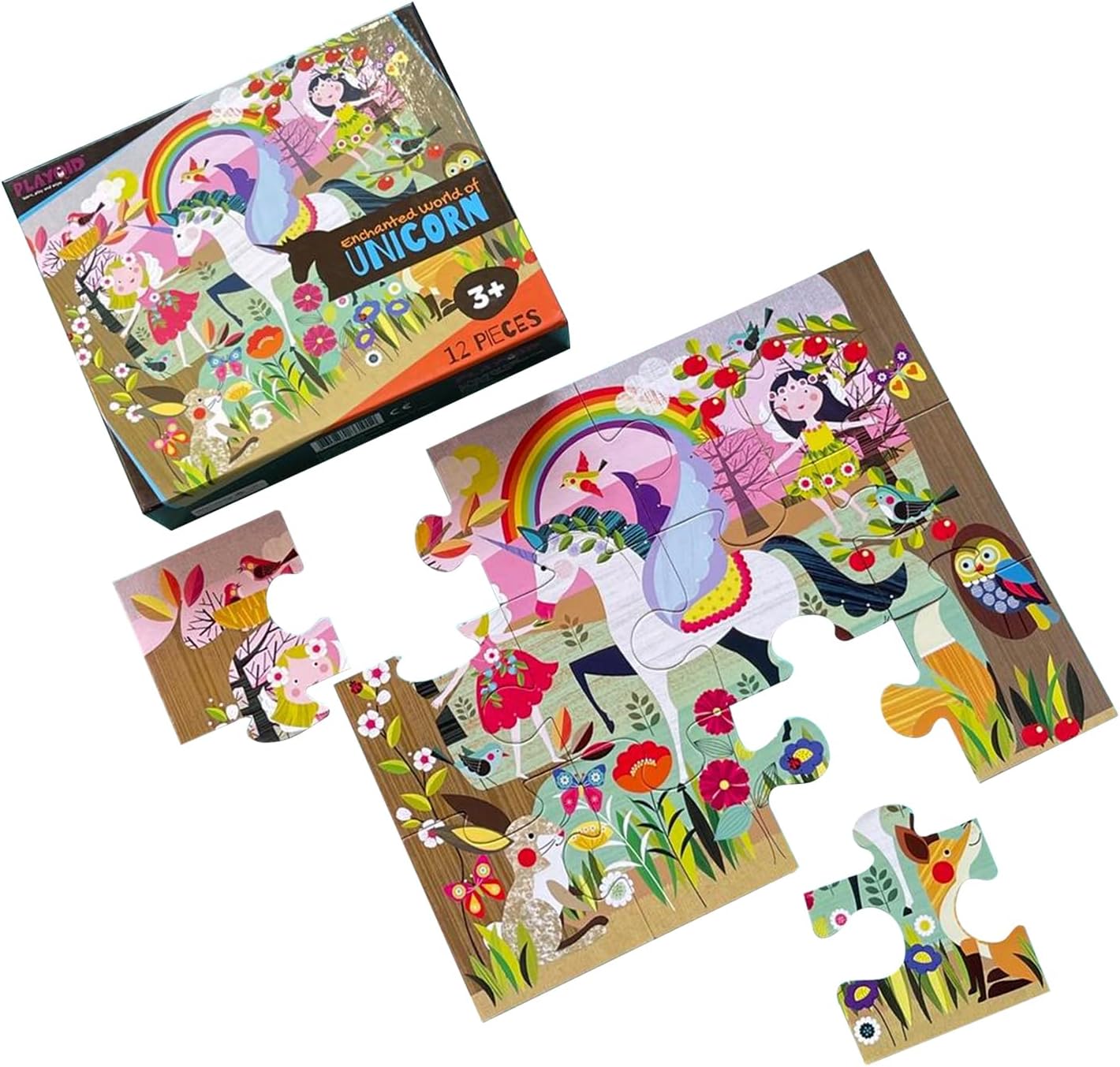 Jumbo toddler unicorn friends jigsaw puzzles for kids ages 2-4 | Enchanted world of unicorn 12 jumbo piece floor puzzle for 3+ years | Games & gifts for princess fairy theme birthday party