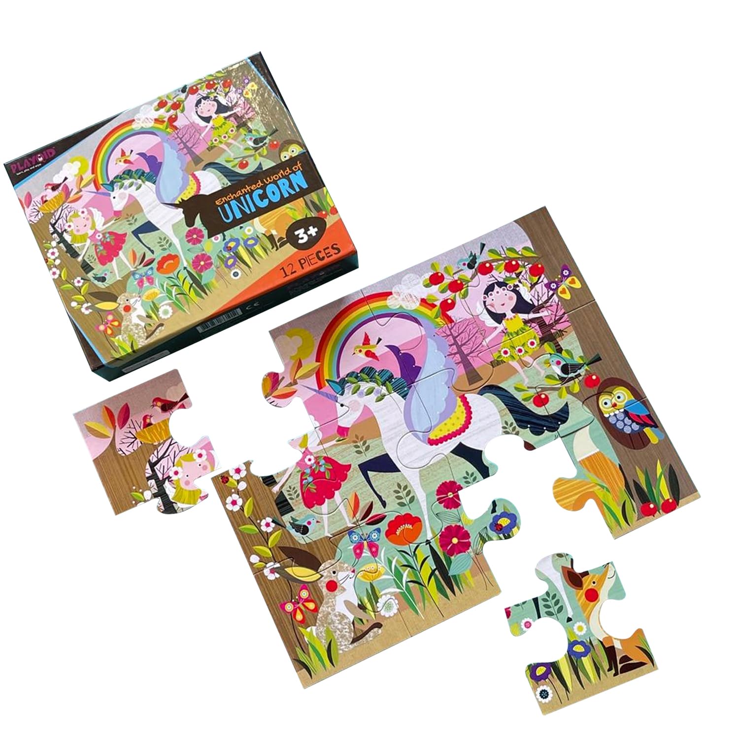 Jumbo toddler unicorn friends jigsaw puzzles for kids ages 2-4 | Enchanted world of unicorn 12 jumbo piece floor puzzle for 3+ years | Games & gifts for princess fairy theme birthday party