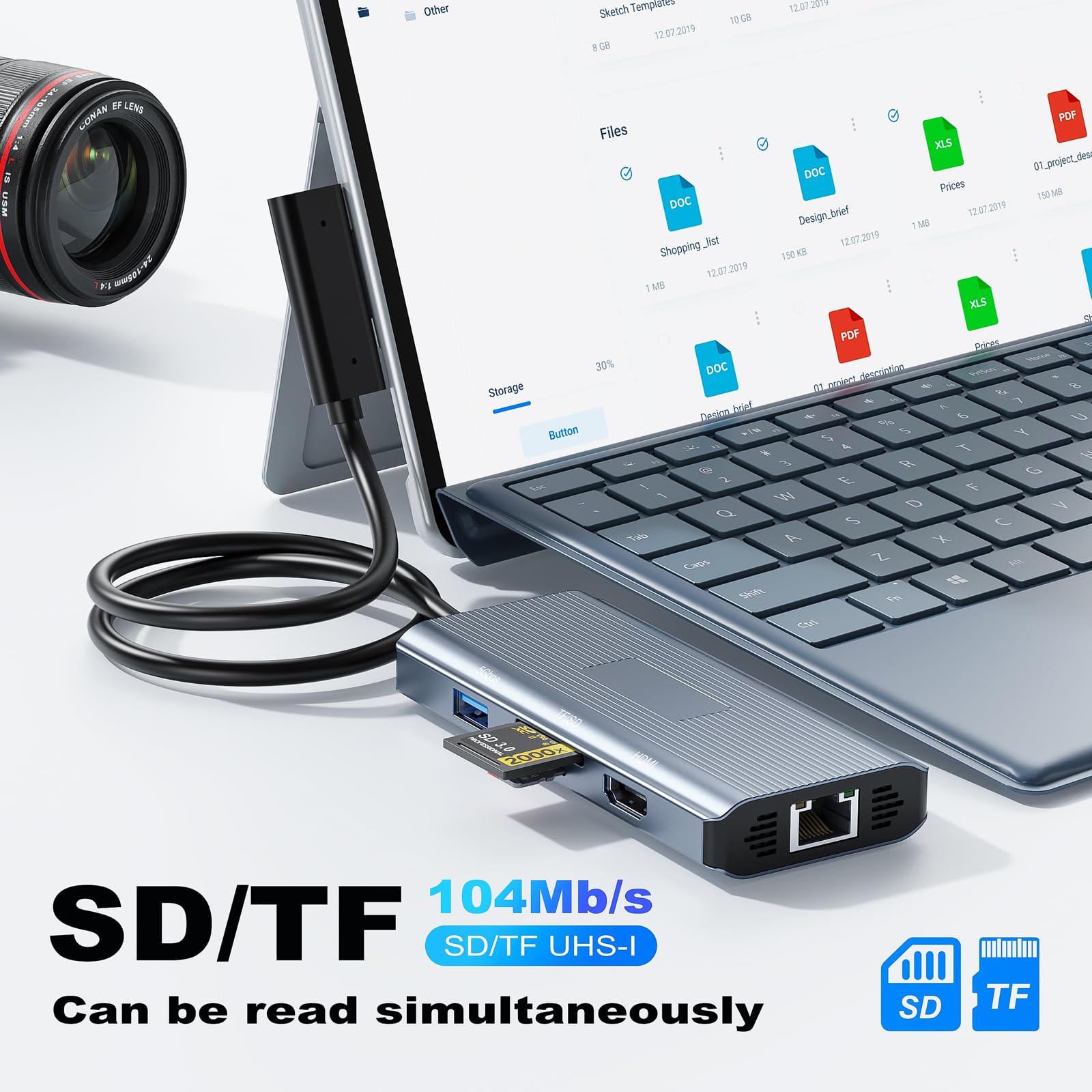 Estación de Acoplamiento Surface - 10 en 1 Surface Dock con HDMI,Ethernet, Ranura SD/TF, 3* USB 3.0, 2* USB C 3.0, 1* USB C PD, Docking Station para Surface Pro/Laptop/Book