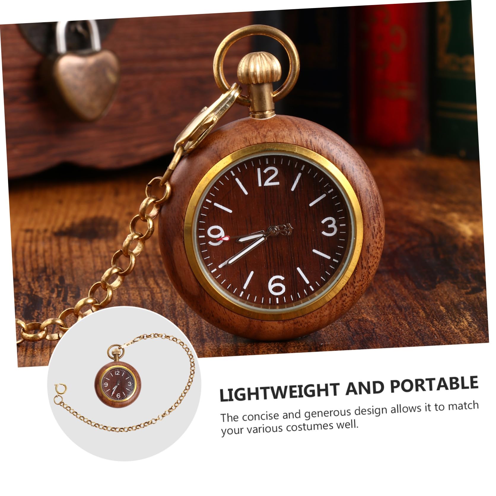 GALPADA Reloj de Bolsillo Vintage de Cuarzo y Aleación Esfera Numérica de Madera de Ébano, Diseño Retro para Hombres y Mujeres, Accesorio Clásico para Uso Diario, Tamaño Varios Estilos