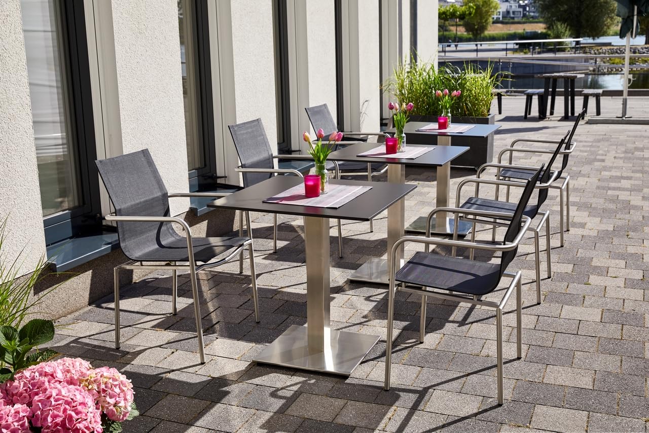 METRO Professional Mesa de Bistro Cuadrada, Acero Inoxidable, 70 x 70 cm, Tablero Antihuellas, Mesa de Bar con Pies Ajustables, Negro/Plata
