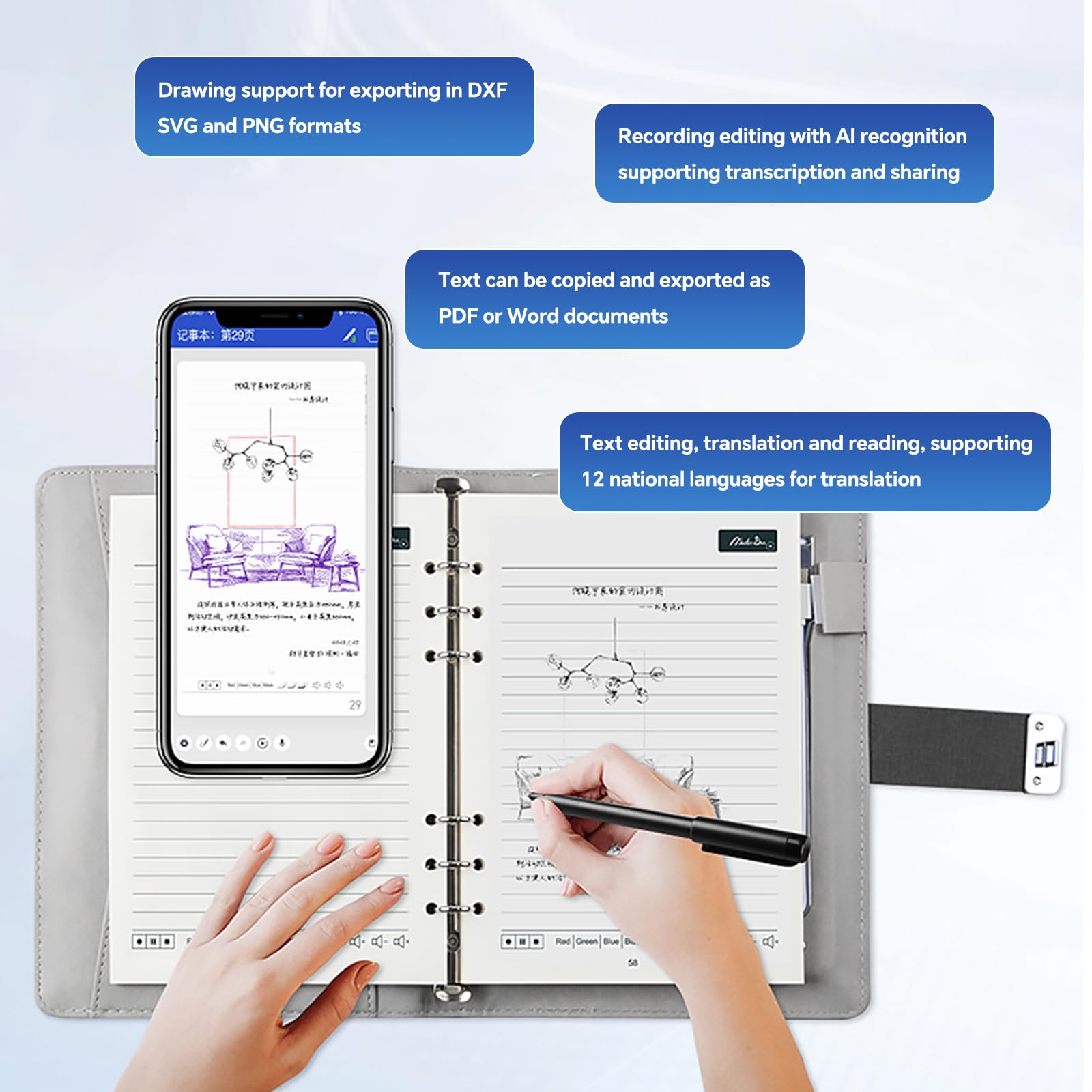 Intelligenter digitaler Stift, Echtzeit-Synchronisation, Schreiben auf Papier, Synchronisation mit Telefon, mobile Sprache-zu-Text-Synchronisation, handgeschriebene Notizen, Handschrift