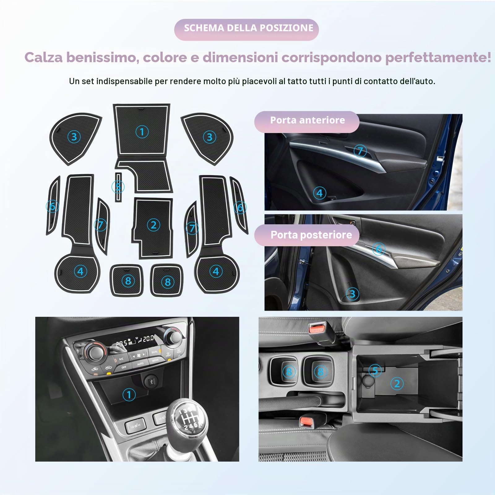 LUWU Compatibile con Nuovo Suzuki S-Cross Hybrid 2022-2025 2026 Tappetini Antiscivolo Tappetini in Gomma per Console Centrale AntiscivoloBicchieri Tappetino Suzuki S-Cross III Accessori (Bianco)