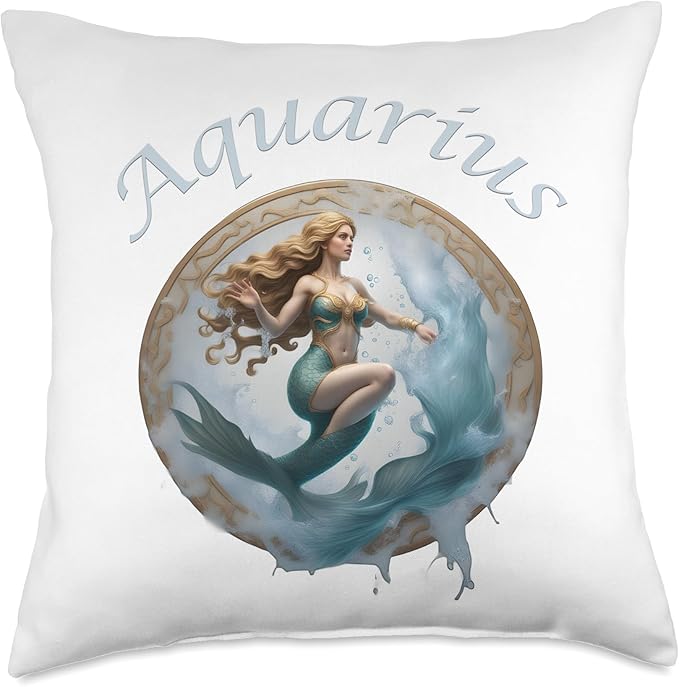 Kick Start Direct Novelty Tees Aquarius Zodiac Sign-Birthday Gift for Women & Girls Throw Pillow, 18x18, Multicolor