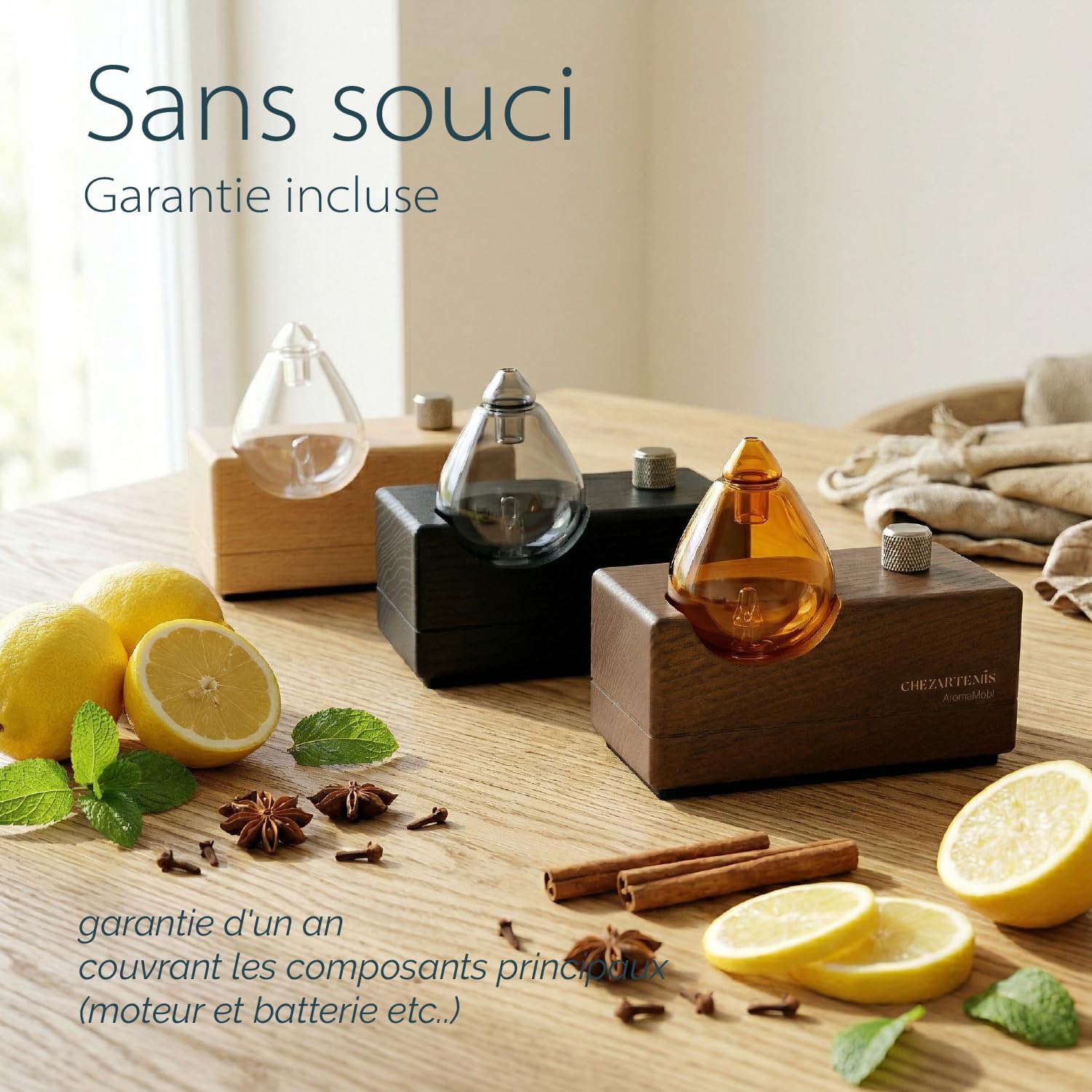 Black Obsidian Diffuseur Huiles Essentielles sans Eau pour Aromathérapie, Nébuliseur Verre Fumé et Bois Noir, Diffuseur Parfum sans Fil Rechargeable, Design Moderne pour Maison Yoga et Bureau