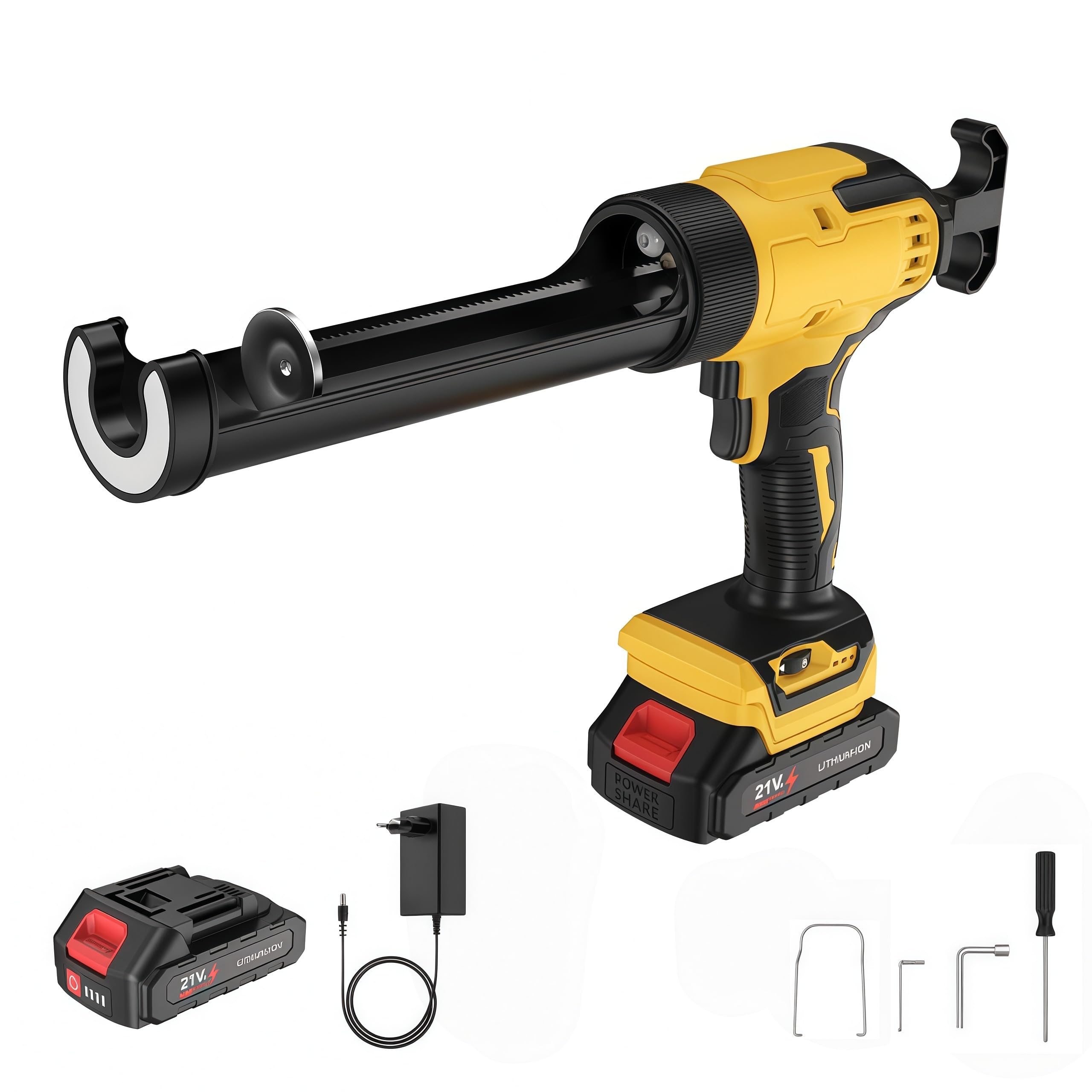 Pistola de Silicona Eléctrica 21V con Luz LED Profesional | 6 Velocidades Regulables, Batería 1500 mAh,400 mm/min, Pantalla Digital,para reparar y aplicar silicona, masilla y sellador.