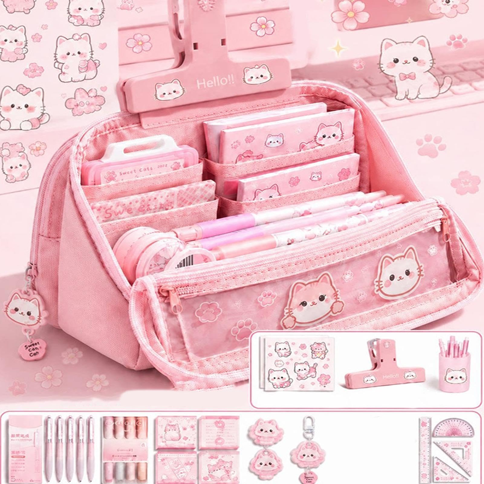 Generico Astuccio Con Cancelleria Ampia Capacità Cancelleria Estetica | Set Materiale Scolastico Bambini Per Appunti In Classe, Studio Quotidiano, Lezioni D'Arte, Esami, Compagni Di Classe