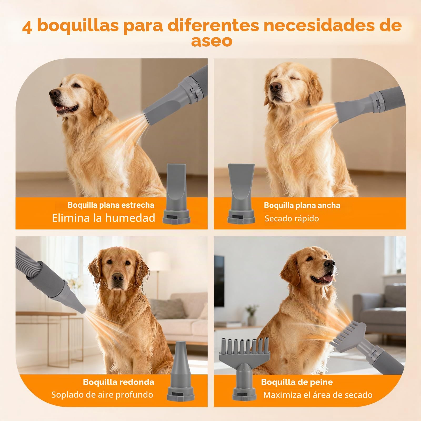 Secador para Perros 3200 W, secador de Pelo para Mascotas con 7 velocidades, 4 boquillas, Ciclo de Aire frío/Caliente, Potente soplador para Mascotas, Kit de Aseo para Perros y Gatos