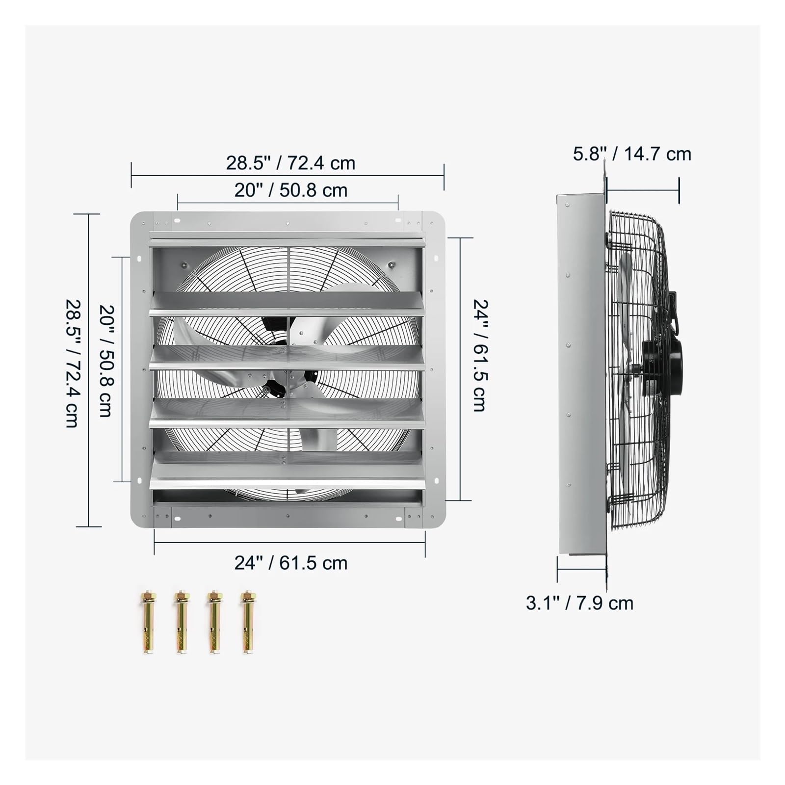 Wentylator wyciągowy, Wentylator wyciągowy z żaluzją, 10/1214/16'', silnik EC/AC, 940 CFM, 10-biegowy, regulowany, montowany na ścianie, wentylator strychowy, stal malowana proszkowo(24in AC)
