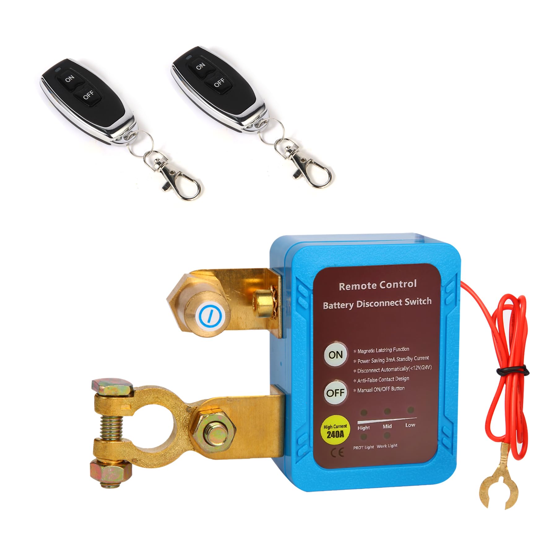Odłącznik akumulatora samochodowego 12V 240A, niebieski wyłącznik prądu baterii samochodowej z pilotem, krótki prąd baterii do ATV, łodzi, samochodów, kamperów, ciężarówek