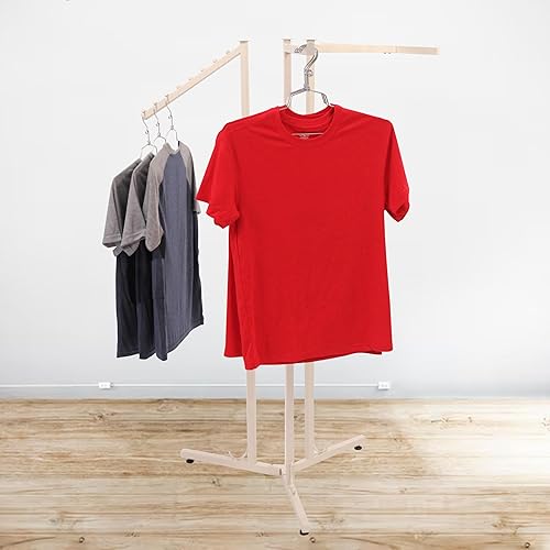 Miniatura 4 de SSWBasics Estante de exhibición de ropa ajustable de 3 vías, elegante y resistente, soporte de ropa de marfil para boutiques y tiendas de segunda