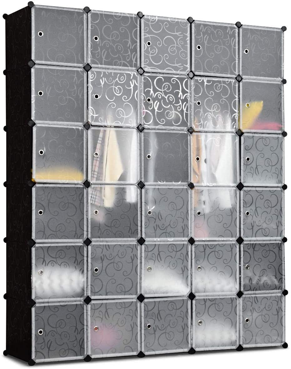 GRAFFY 30-Cube Storage Organizer, Portable Cube Storage with Doors, Cube Closet Storage Shelves,DIY Clothes Cabinet, Large Storage Shelving for Bedroom, Living Room, Office