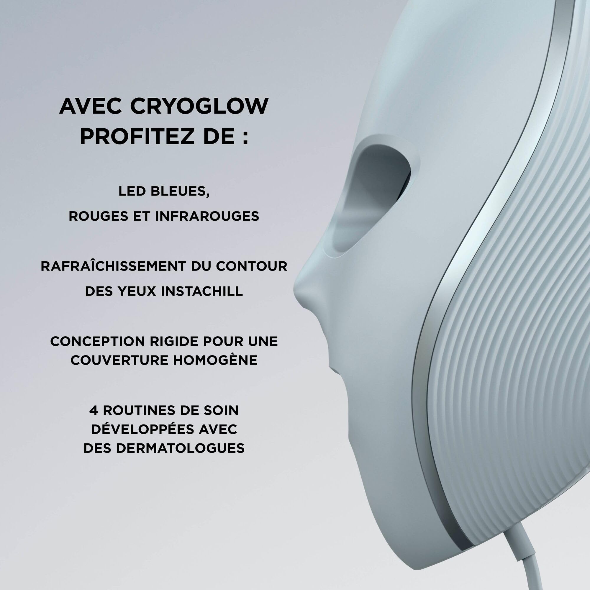 Masque LED Shark CryoGlow avec rafraîchissement du contour des yeux, LED rouge et bleue, Photothérapie par lumière infrarouge, USB-C, Télécommande + Stand de recharge du masque - Lilas XSKACS300EUPL