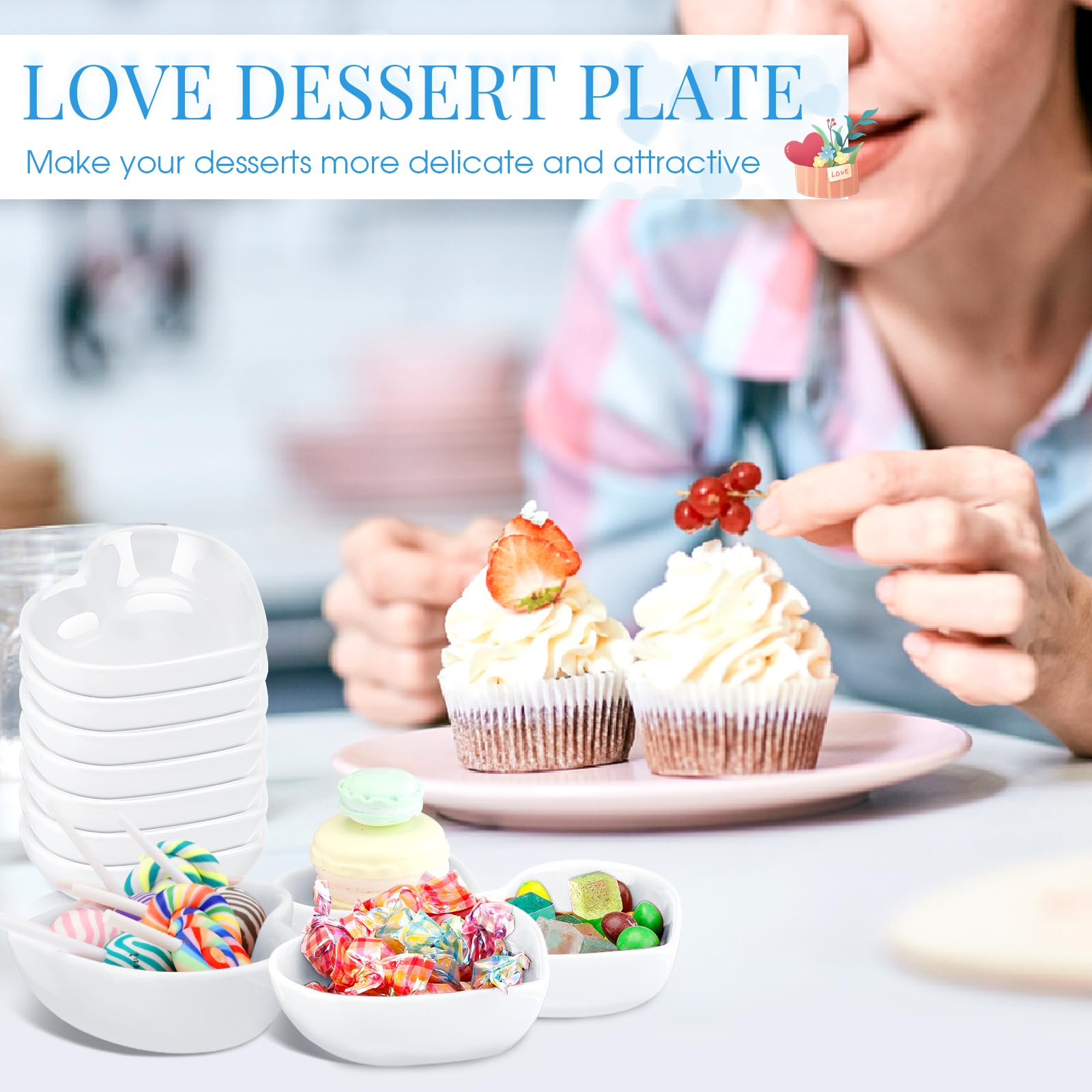 Set di 24 ciotole in ceramica a forma di cuore, multiuso, insalatiere, antipasti, regali da cucina, per salsa di caramelle, sushi, servire, anniversario di matrimonio, festa della mamma (bianco)