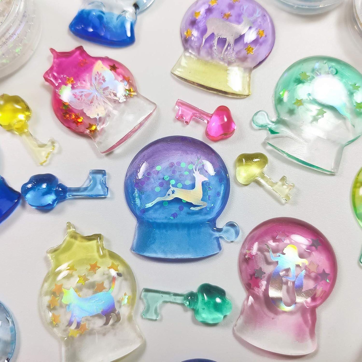 Cabochon Gemstone Resin Silicone Molds Set Unicorn, Crystal Ball, Perfume Bottle, Bird, Candy, Geometry for Jewelry Casting, Decoden Phone Case, Scrapbooking, Polymer Clay 12-Count Mini 0.27-1.3inch