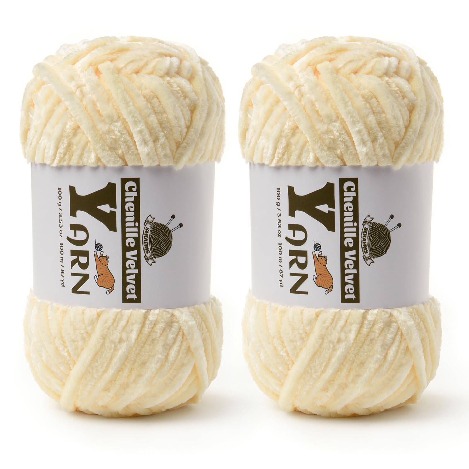 Chenille Crochet Milky White Yarn 2 Pack