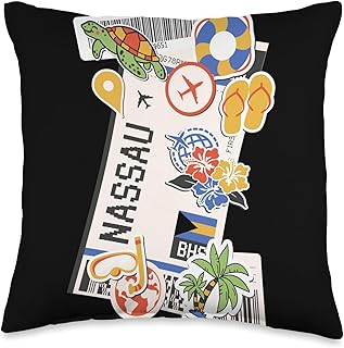 World Travel Ticket Gifts and Accessories Airport and Airline Tags-Boarding Pass of Bahamas, Nassau Throw Pillow, 16x16, Multicolor