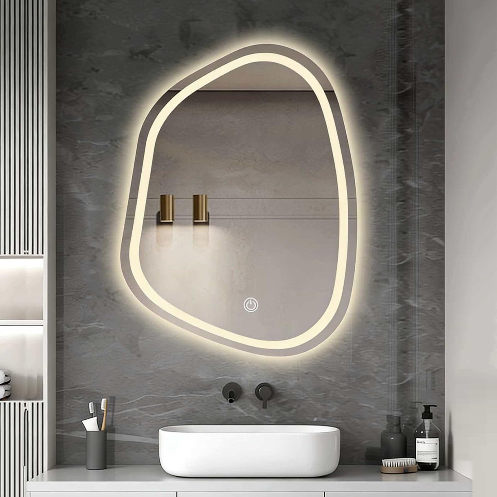 SXFSDOU Illuminated Wall Mounted Frameless Mirror with LED Lights, Dimmable Touch Control, Backlit and Frontlit Design, Perfect for Bathrooms Vanities
