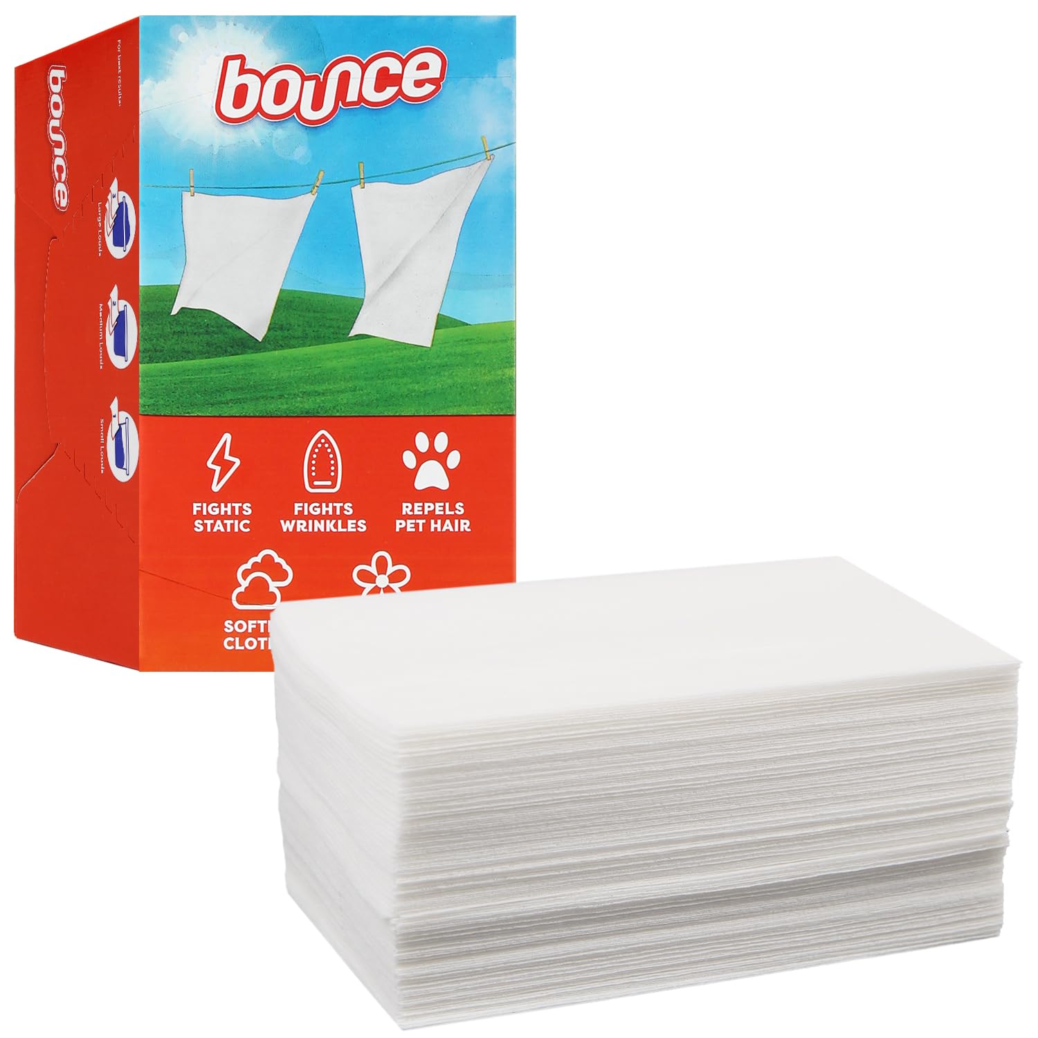 Bounce - Sábanas para secadora de ropa, suavizante de tela, aroma fresco, sábanas de limpieza en seco frescas de larga duración para secadora, ayuda a reducir las arrugas y suavizar las telas, repeler