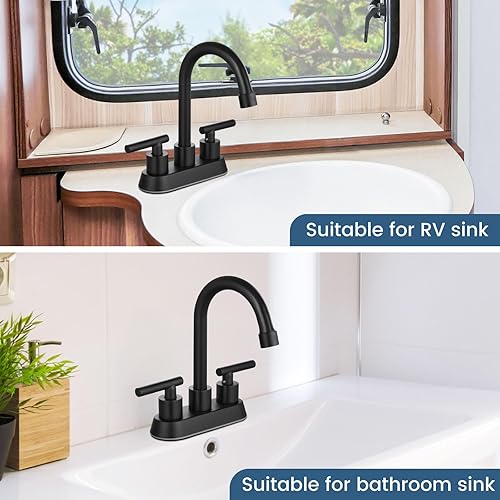 Miniatura 7 de Airuida Grifo de baño central de 4 pulgadas, grifo de lavabo de baño de 2 asas, grifo de tocador de baño de dos agujeros con drenaje emergente, 2