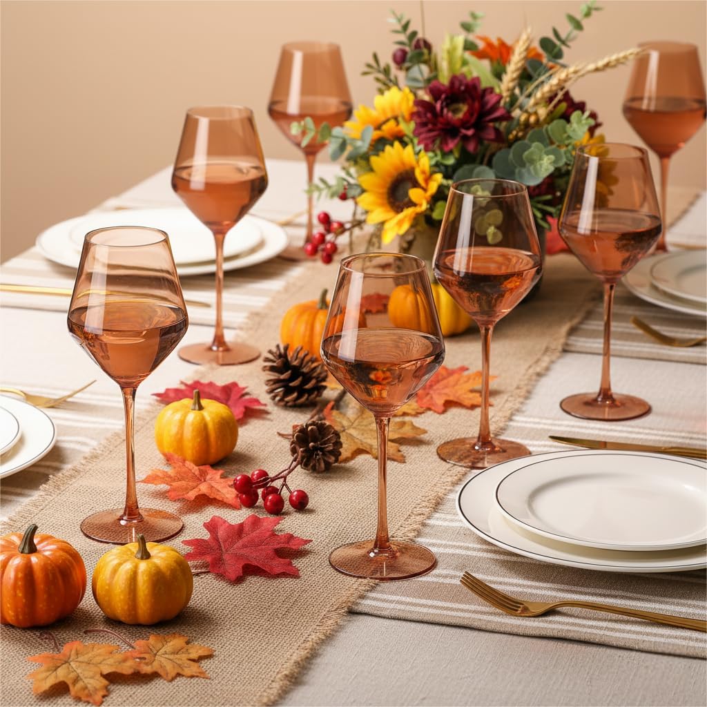 Brown Wine Glasses Set 6-16oz Long Stem-African American Wine Glasses - Hand Blown Amber Stemware for Wedding,Birthday Party for Kwanzaa - Image 6