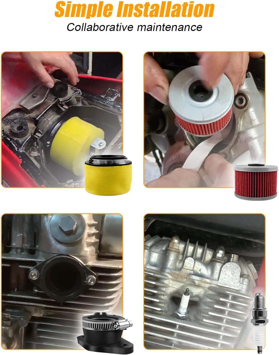 Air Oil Filter Tune Up Kit Fit for Honda ATC250ES Big Red 250 1985 1986 1987 Replace 17254-HA0-000 F7T-197 16211-HA0-000, with Intake Manifold Cover Spark Plug Hose Clamp