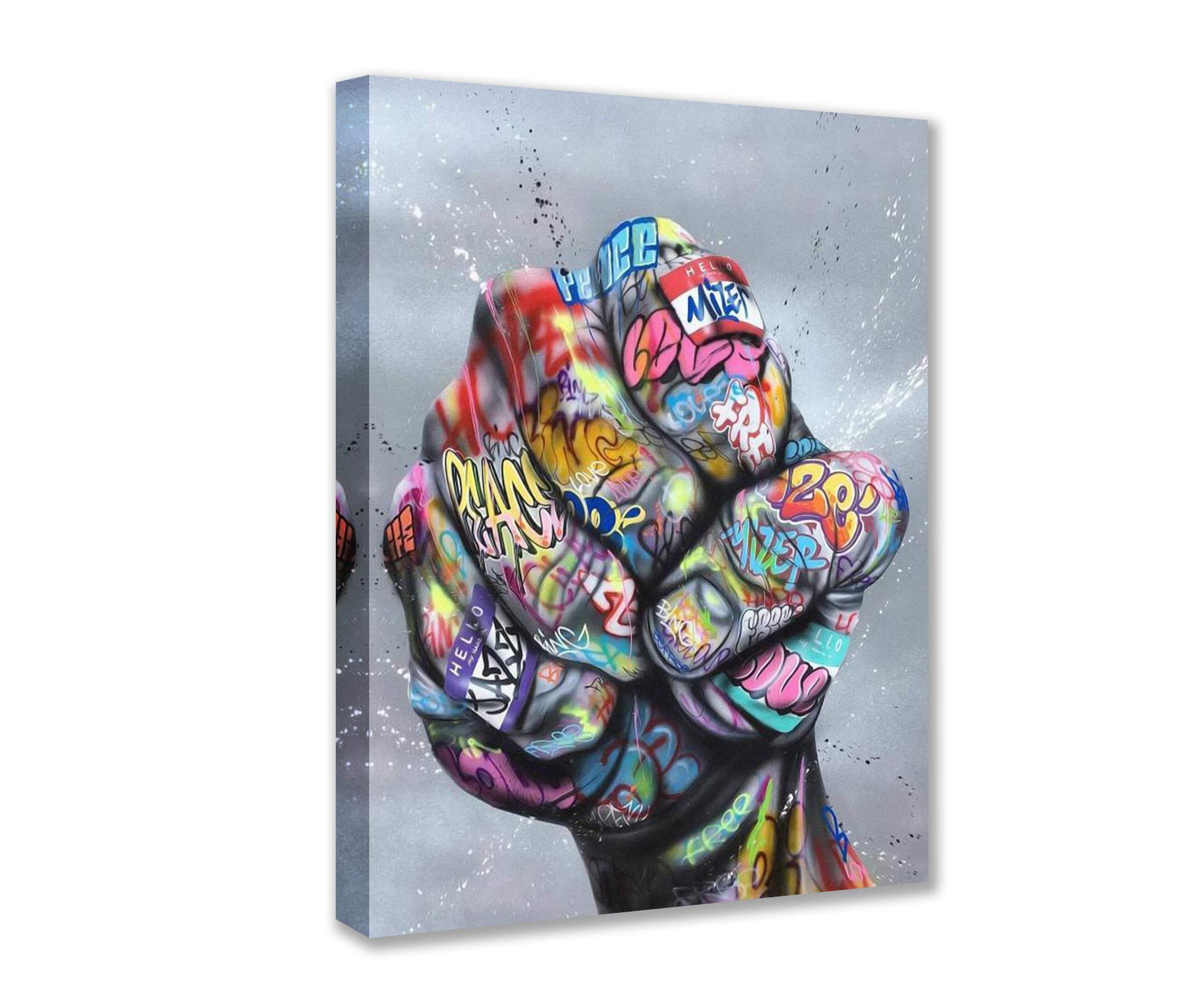 Norse Decor Abstract Graffiti Picture Clenched Fist Painting Banksy Street Art Artwork for Man Cave 1 Panels Canvas Wall Art HD Prints Home Modern Decor Framed Giclee Ready to Hang(12''Wx16''H)