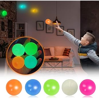 Sticky Balls 5pcs 6cm Adhesive Balls Fluorescent Adhesive Balls Sticky Wall Balls for Kids and Adults (Set of 5)